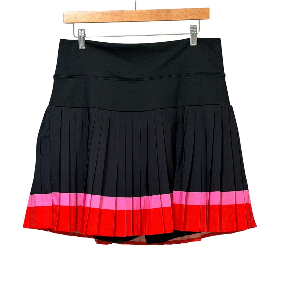 H4E243 Womens Black Pink Red Colorblock Pleated Tennis Skort XL H4E243HS1L